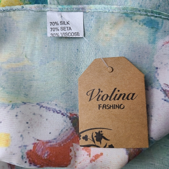 NWT Violina Glass Flower Watercolor Silk Viscose Square Scarf - Picture 4 of 5